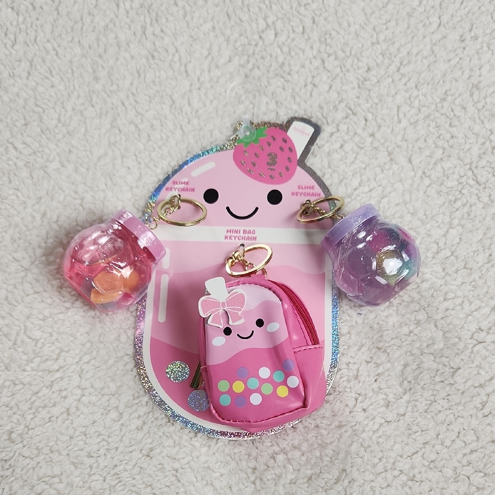 Pink Boba Mini Backpack Keychain Slime & Pouch Set